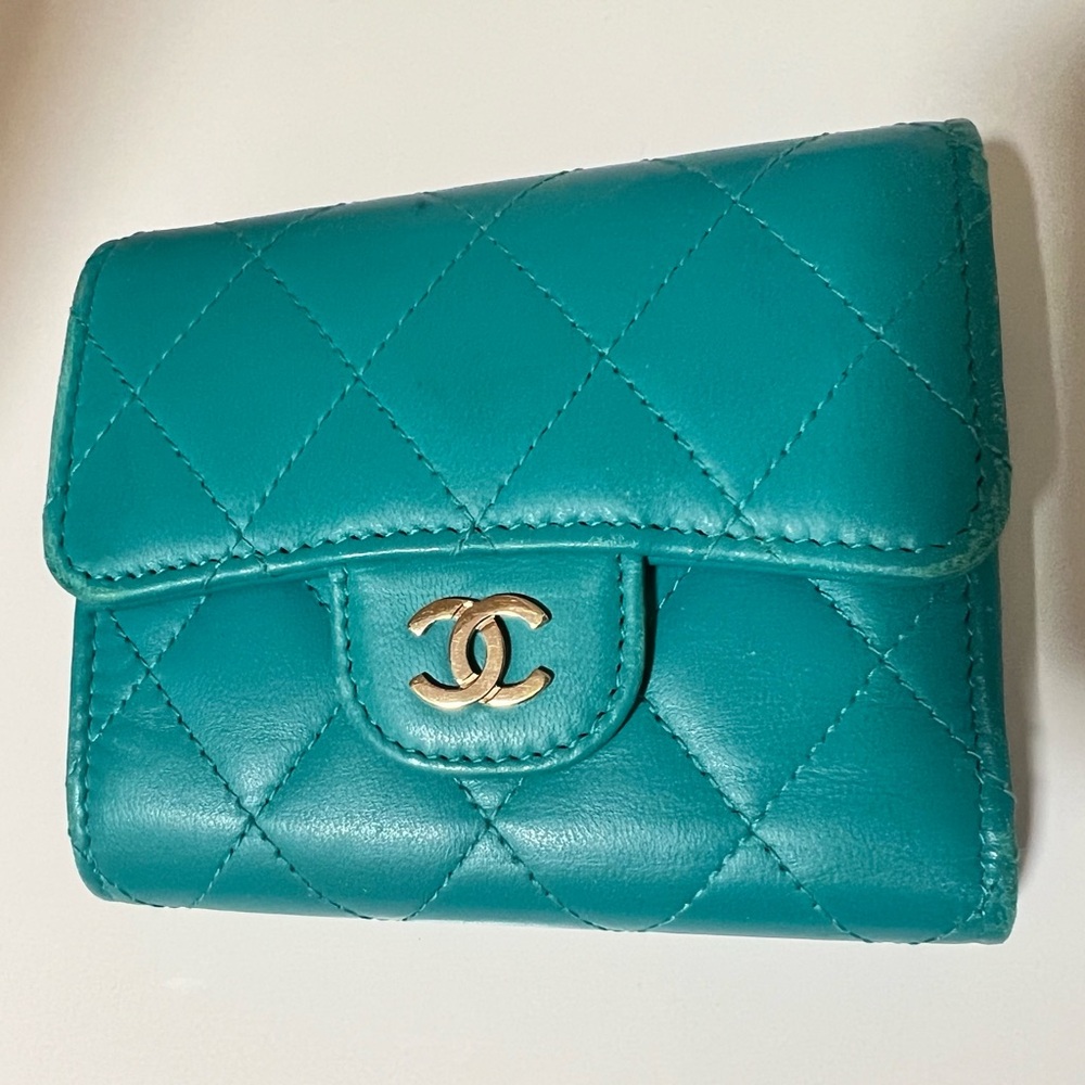 Chanel Teal Quilted Wallet